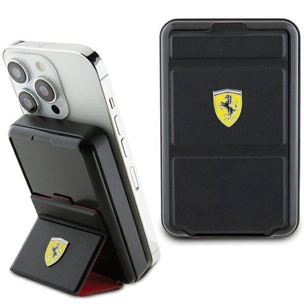 Powerbank Ferrari Metal Logo MagSafe indukcyjny 15W 10000 mAh z funkcją standu - czarny